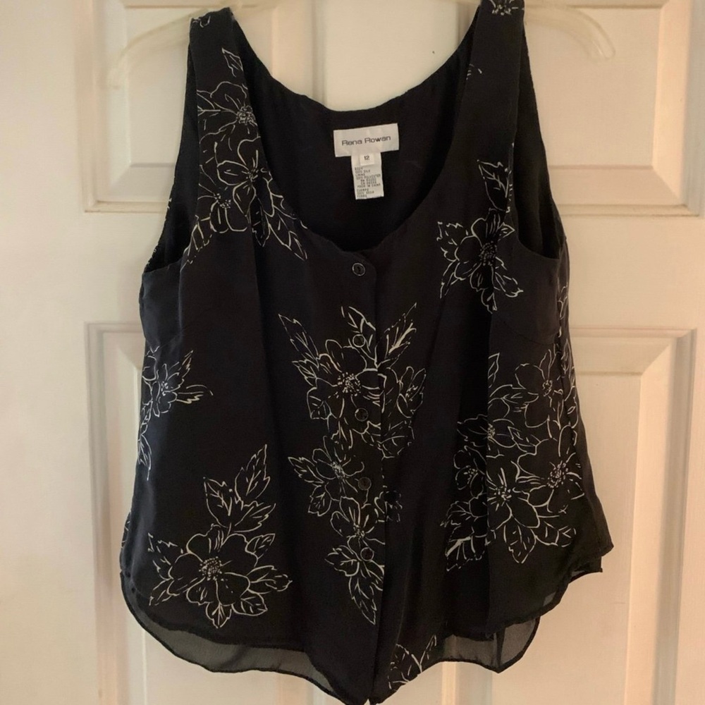 Rena Rowan 100% Silk Sleeveless Floral Button Front Top
